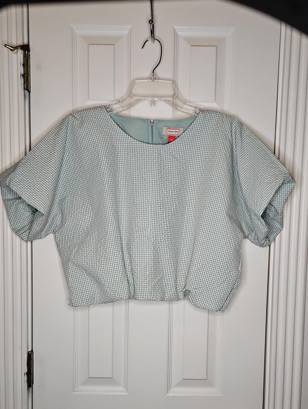 Hunter, Light Sage, Gingham Crop Top, Sz Sm, NWT, MSRP $109